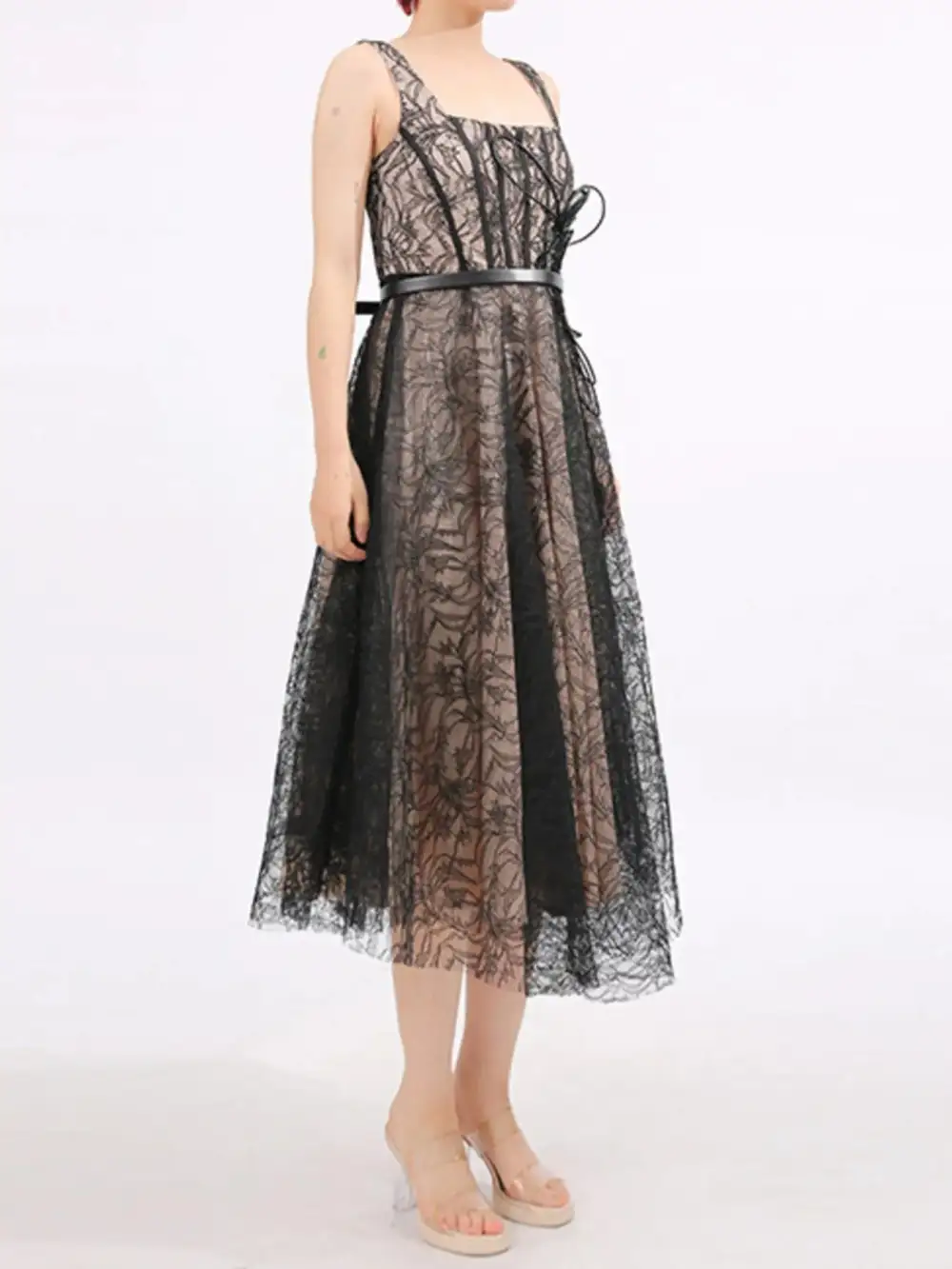 Lace Square Neck Midi Dress