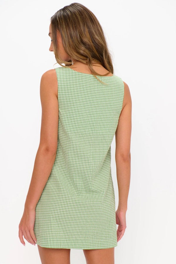 Green Gingham Sleeveless Mini Dress