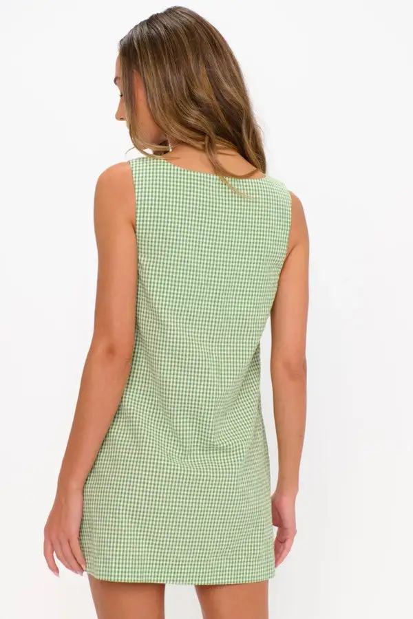 Green Gingham Sleeveless Mini Dress