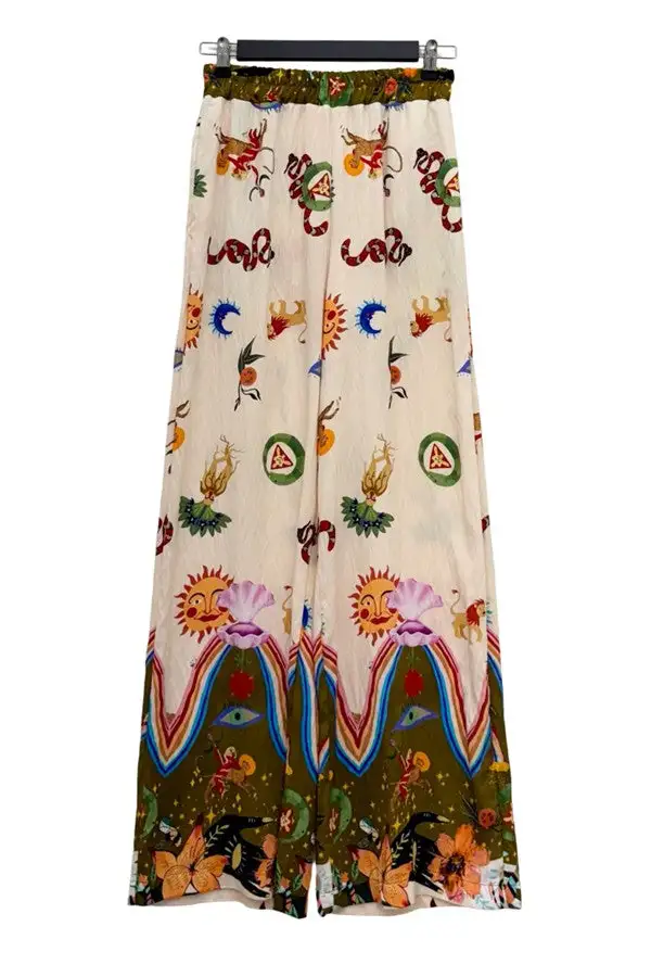 Colorful Artwork Print Wide Leg Pants