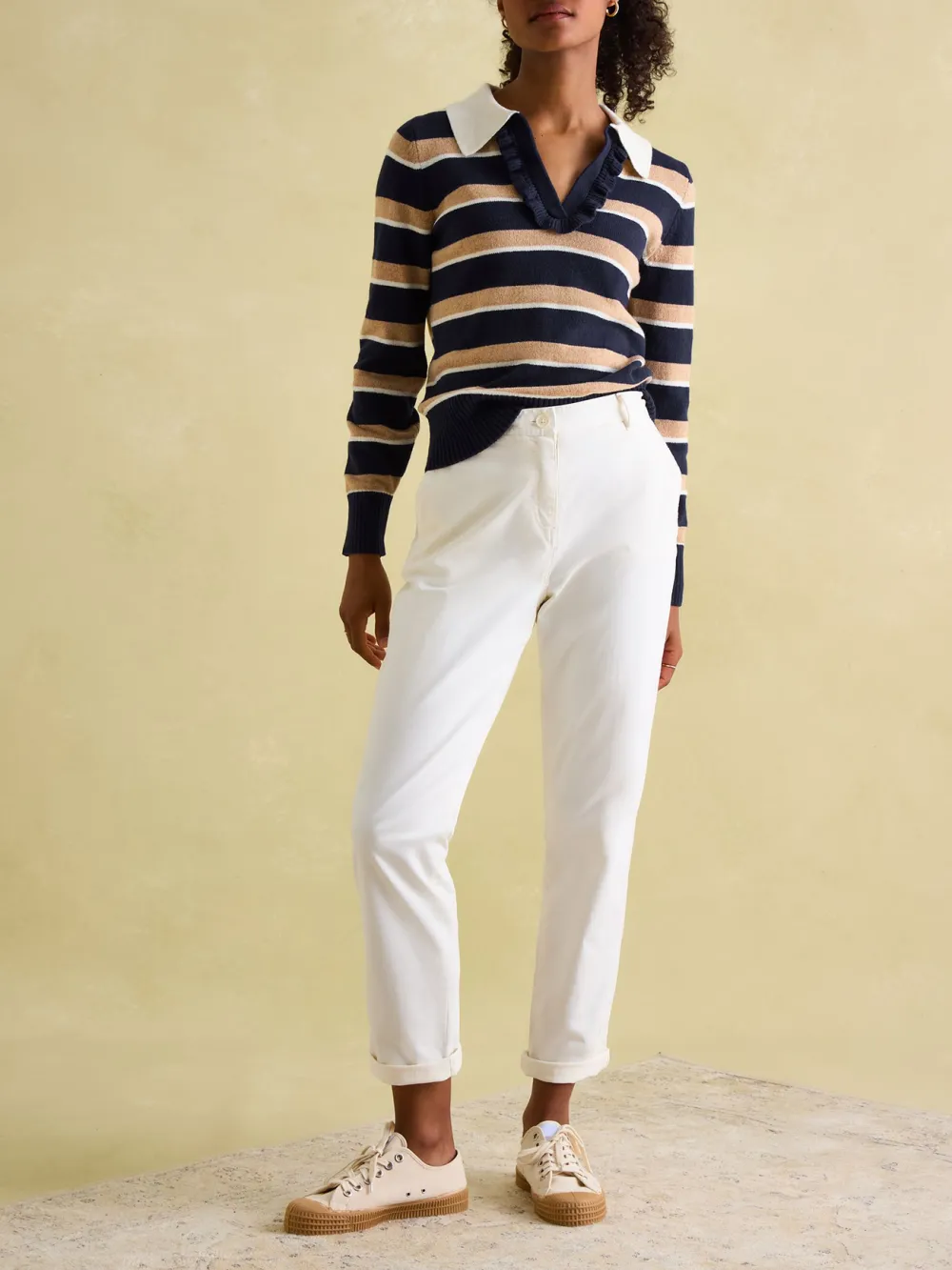Red/Navy V Neck Stripe Jumper with Collar