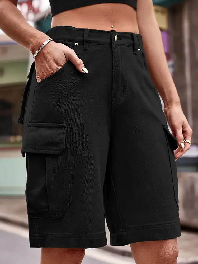 Elastic Waist Denim Shorts