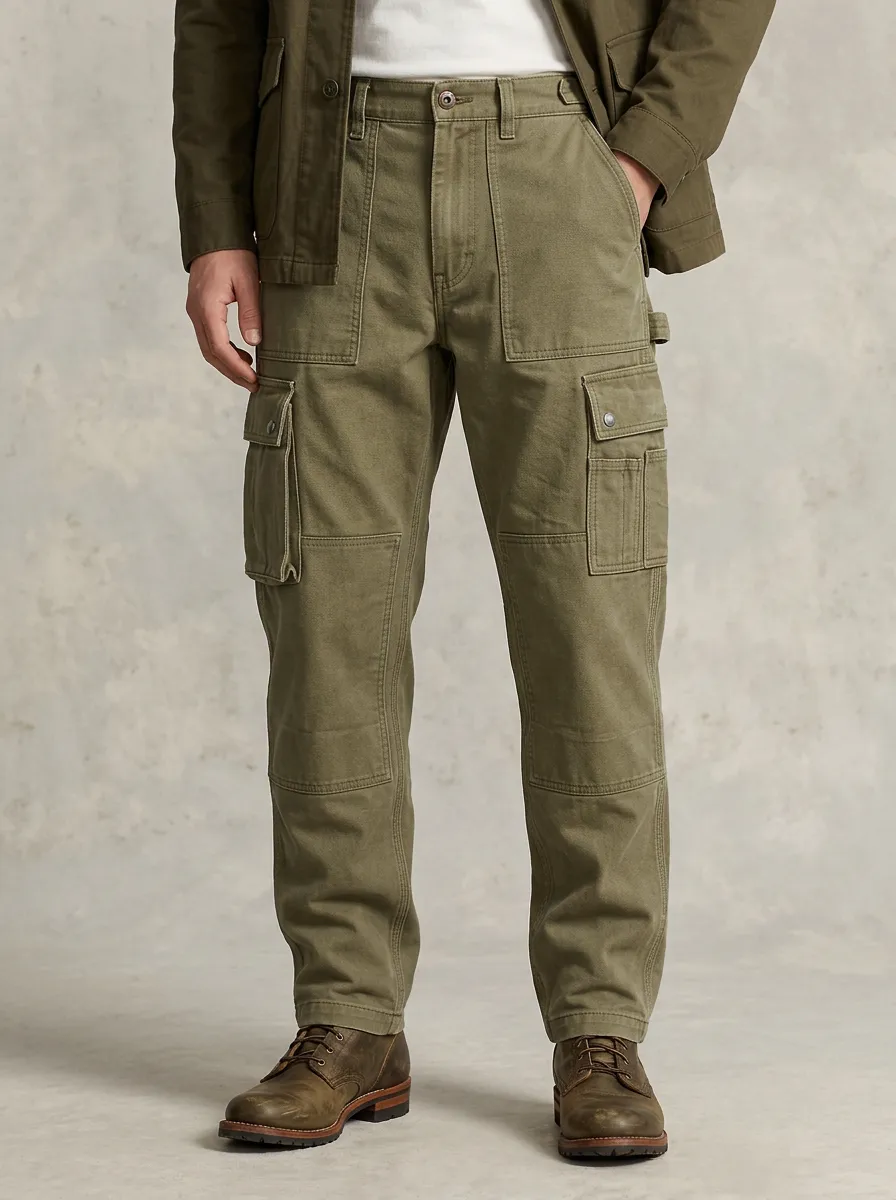 Men's Relaxed Canvas Military Style Cargo Pants