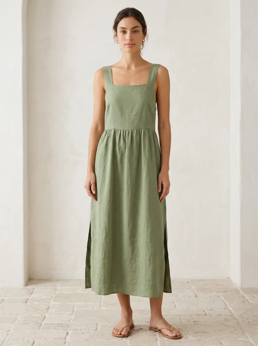 Women's Easy-Layer Casual Tie-Back Linen Backless Dress