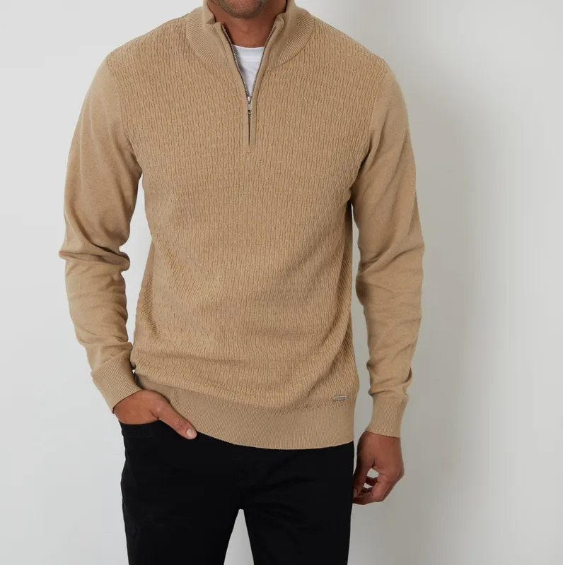 Taupe Mini Cable-Knit Quarter-Zip Sweater