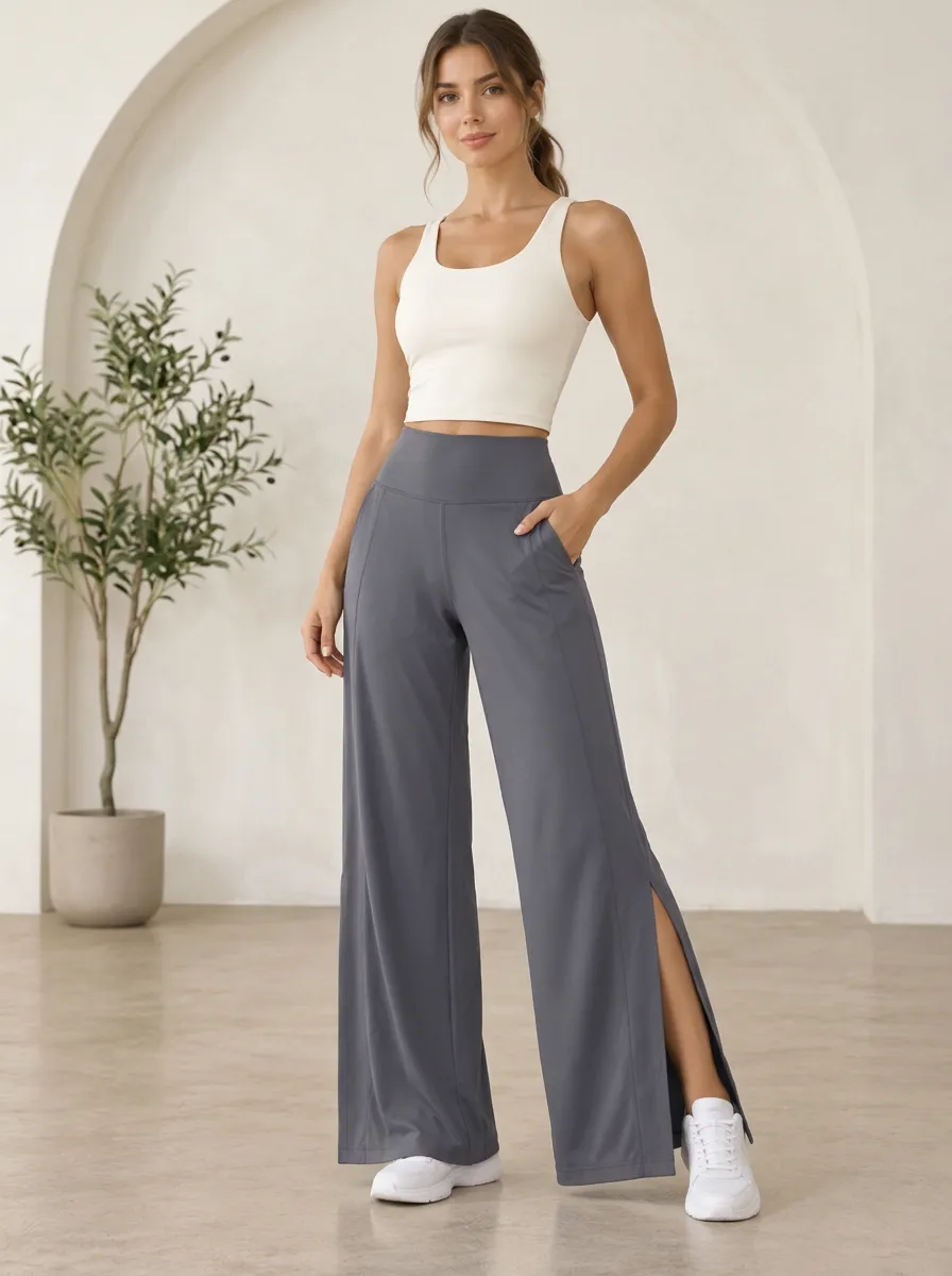 Fluid Movement Women's Wide Leg Split Hem Active Pants