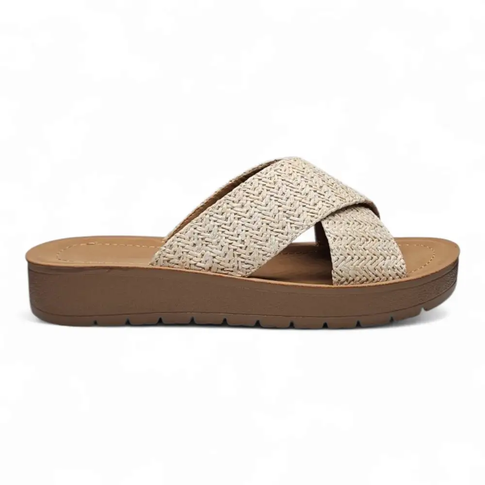 Lucy Raffia Platform Criss Cross Sandal