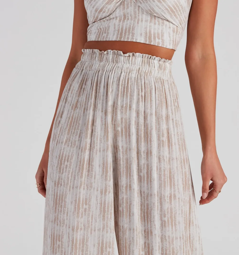 Natural Striped High-Rise Wide-Leg Pants