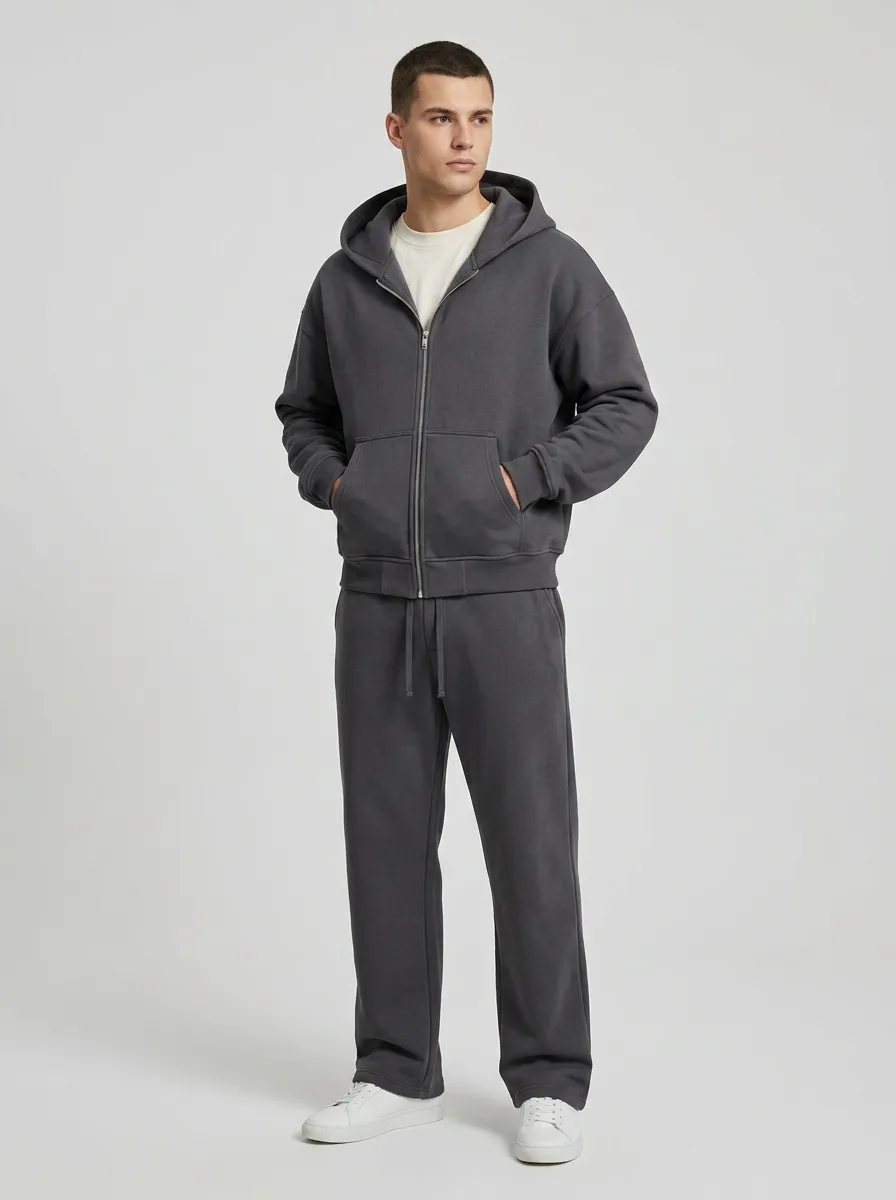 Unisex Warm Up Minimalist Hooded Zip Tracksuit Set