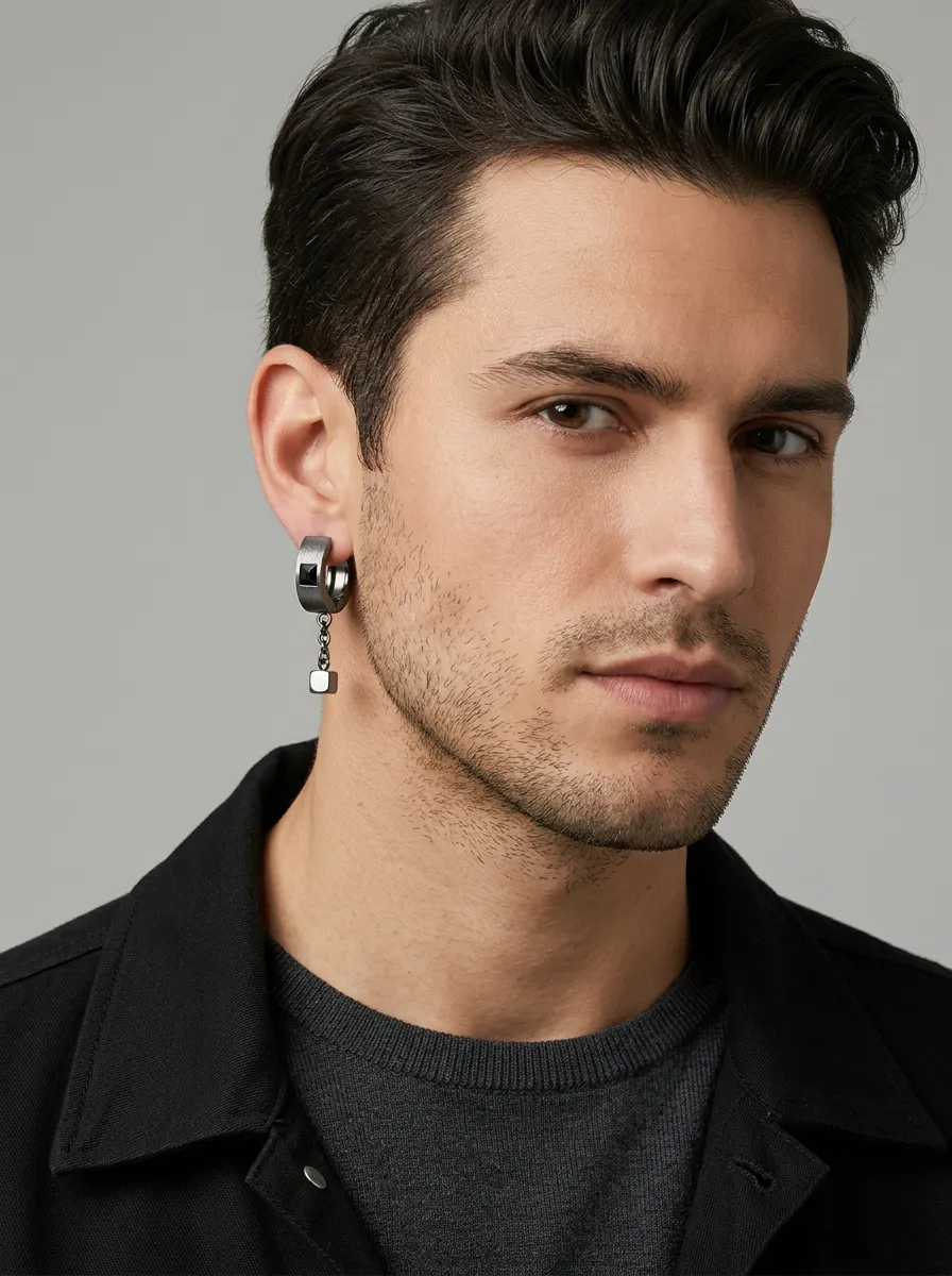 Men's Gothic Punk Cube Dangle Hoop Earrings