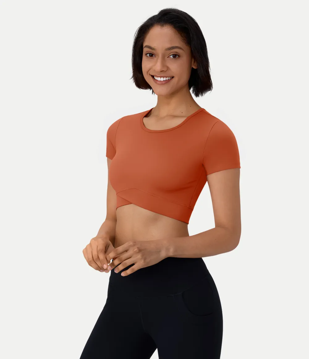Softlyzero Plush Crossover Hem Cropped Sports Top