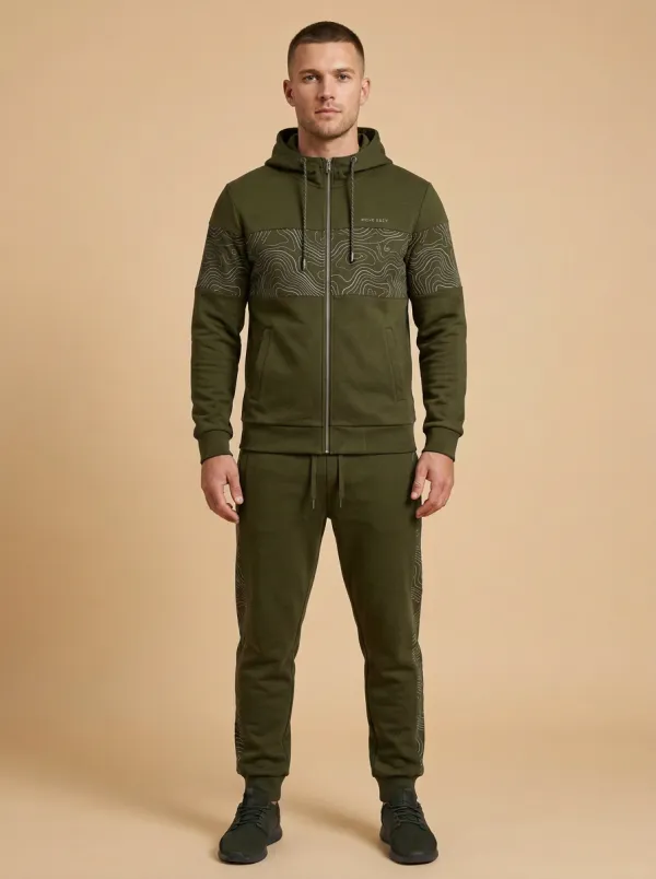 Men's Outdoor Adventure Topographic Pattern Print Jogger Set