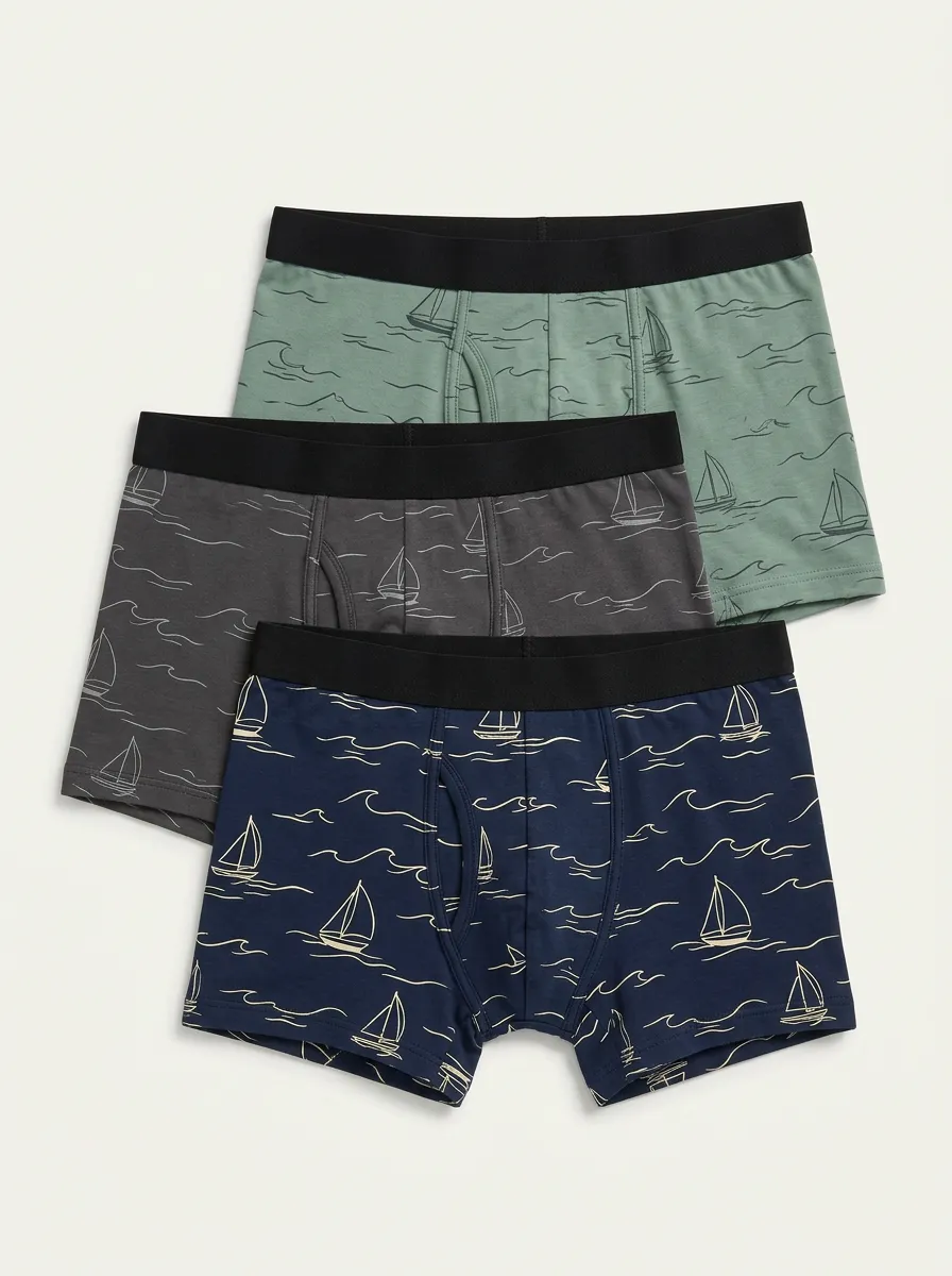 Men's Sailboat Wave Nautical Boxer Briefs Set