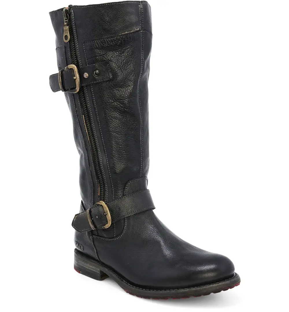 Women's Wide Calf Lug Sole Leather Heritage Knee High Boots