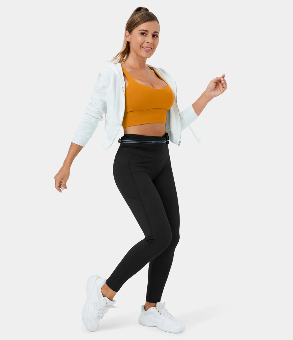 Crossover Side Pocket Stretchy Denim Print Yoga Leggings