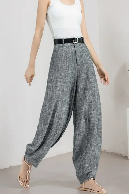 Classic Linen Cotton Wide Leg Pocketed Trousers