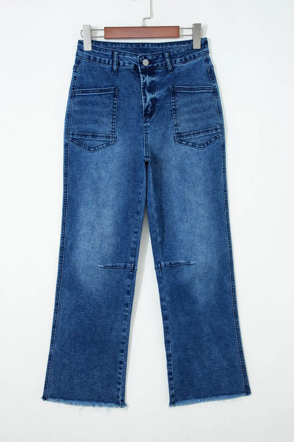 Refined Cropped Raw-Hem Frayed Straight Leg Jeans