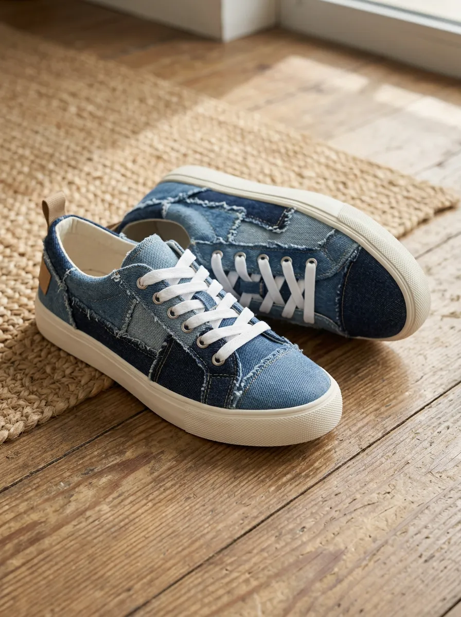 Women's Patchwork Denim Relaxed Skate Shoes
