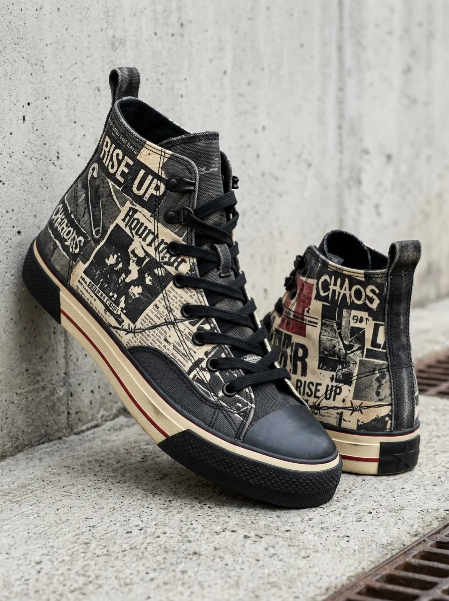 Men's Punk Style Chaos Newspaper Printed Canvas Shoes