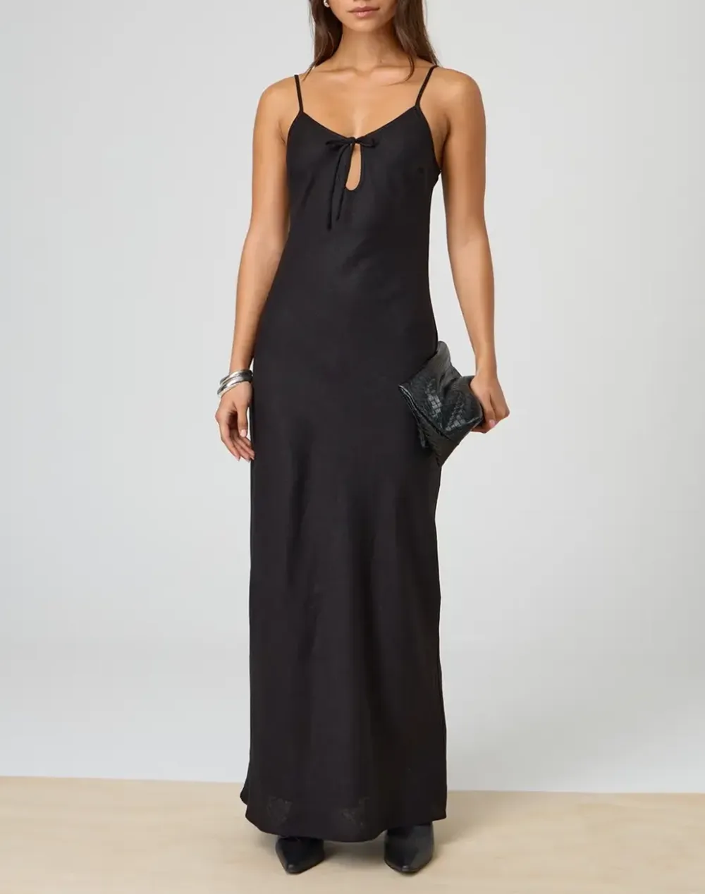 Tie Front Linen Blend Maxi Cami Dress