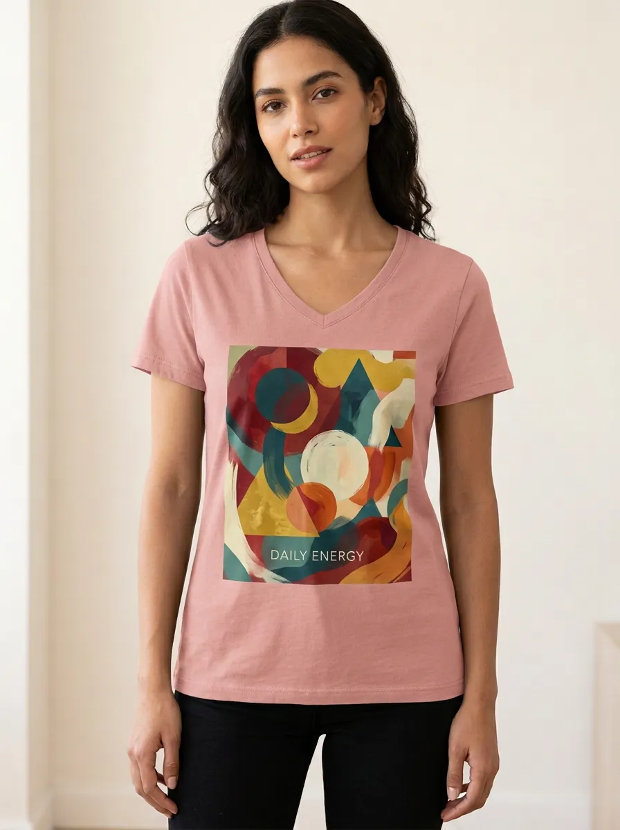Women's Daily Energy Abstract Geometric Printed V-Neck T-Shirt