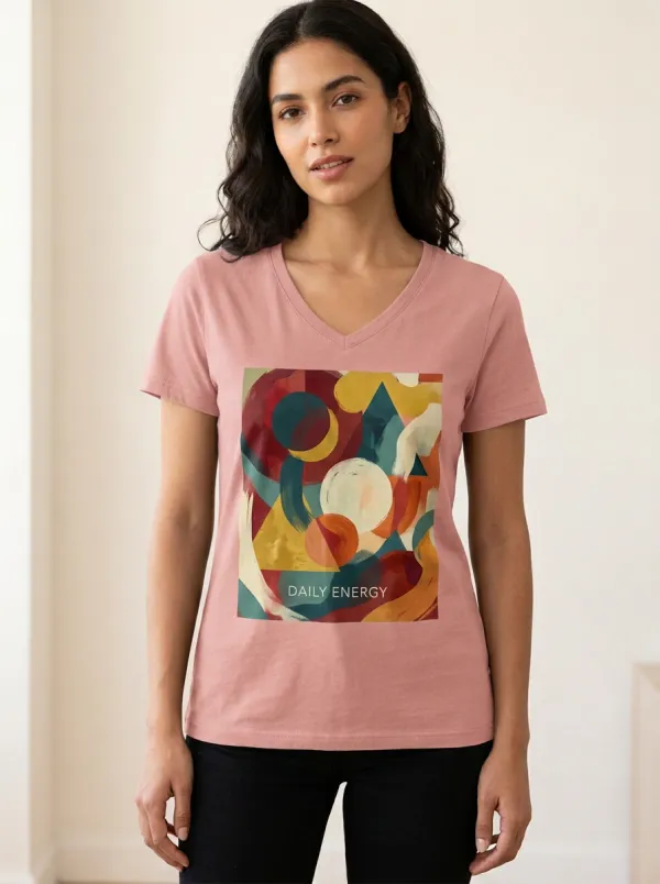 Women's Daily Energy Abstract Geometric Printed V-Neck T-Shirt
