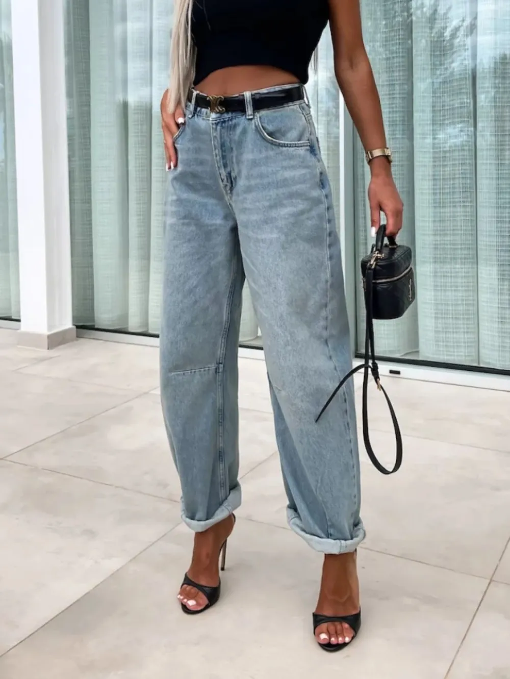 Open Front Frayed Hem Denim Jeans