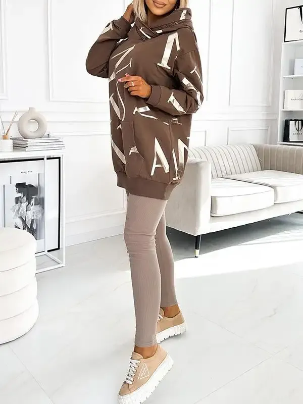 Printed Hooded Casual Two-piece Suit