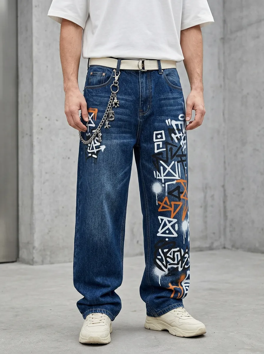 Unisex Modern Streetwear Graffiti Jeans
