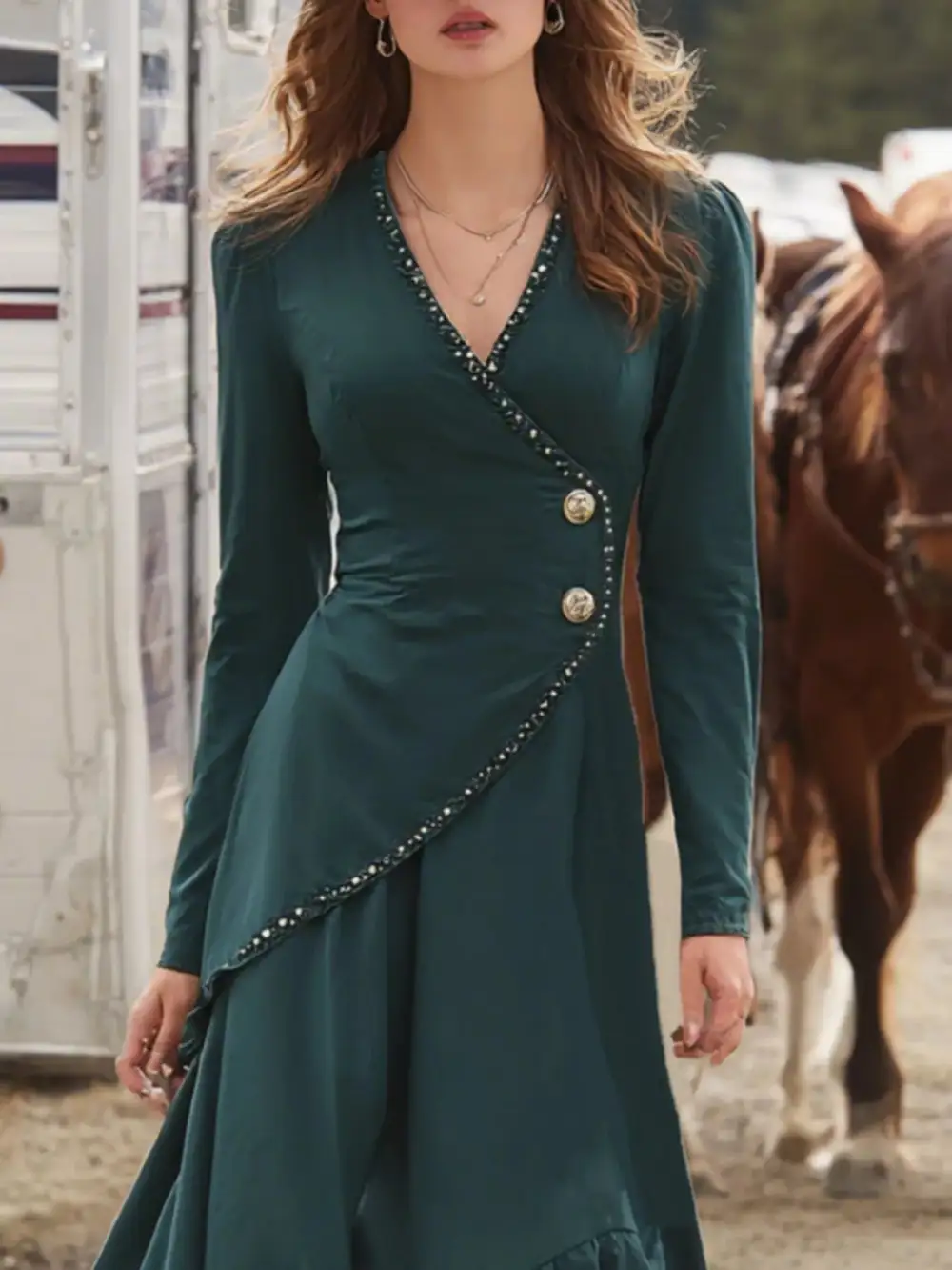 Comfort Fit Ruffle Long Sleeve Dress