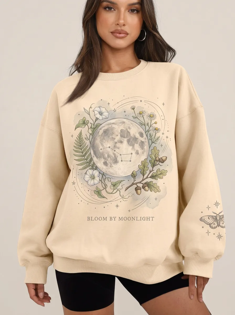 Women's Celestial Moon Floral Bloom By Moonlight Graphic Sweatshirt