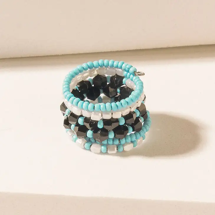 Geometric Beaded Wide Band Ring