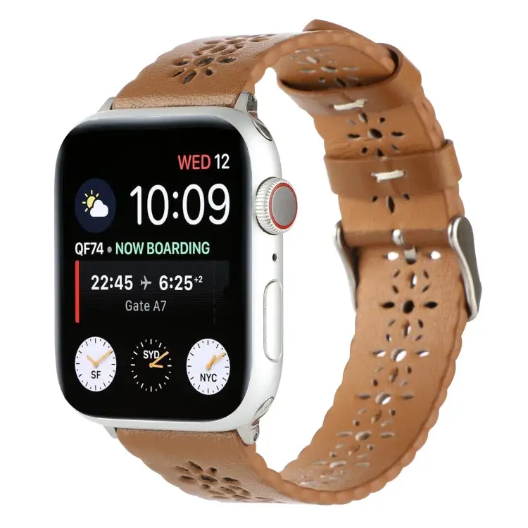 Hollow Genuine Leather Watch Band for Watch Series 9 & 8 & 7 41 mm / SE 3 & SE 2 & 6 & SE & 5 & 4 40 mm / 3 & 2 & 1 38 mm - Brown
