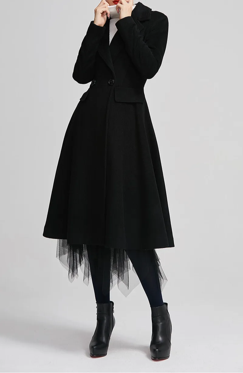 Classic Wool Tailored Double Breasted Lapel Collar Pocketed Long Coat