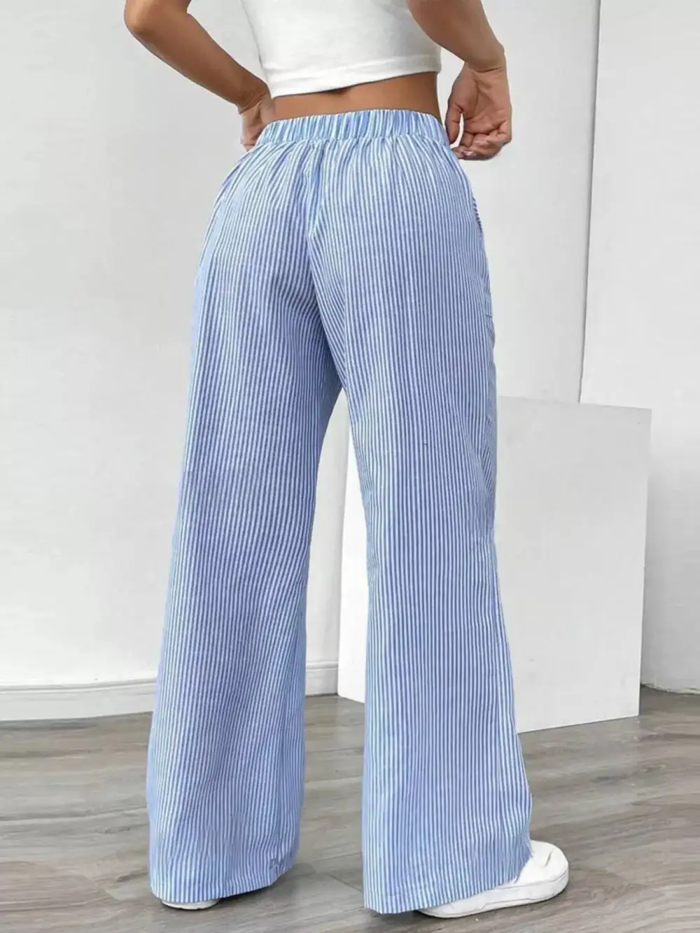 Wide Leg Striped Pocketed Casual Pants