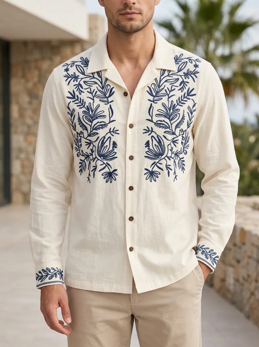 Men's Floral Boho Embroidered Refined Shirt