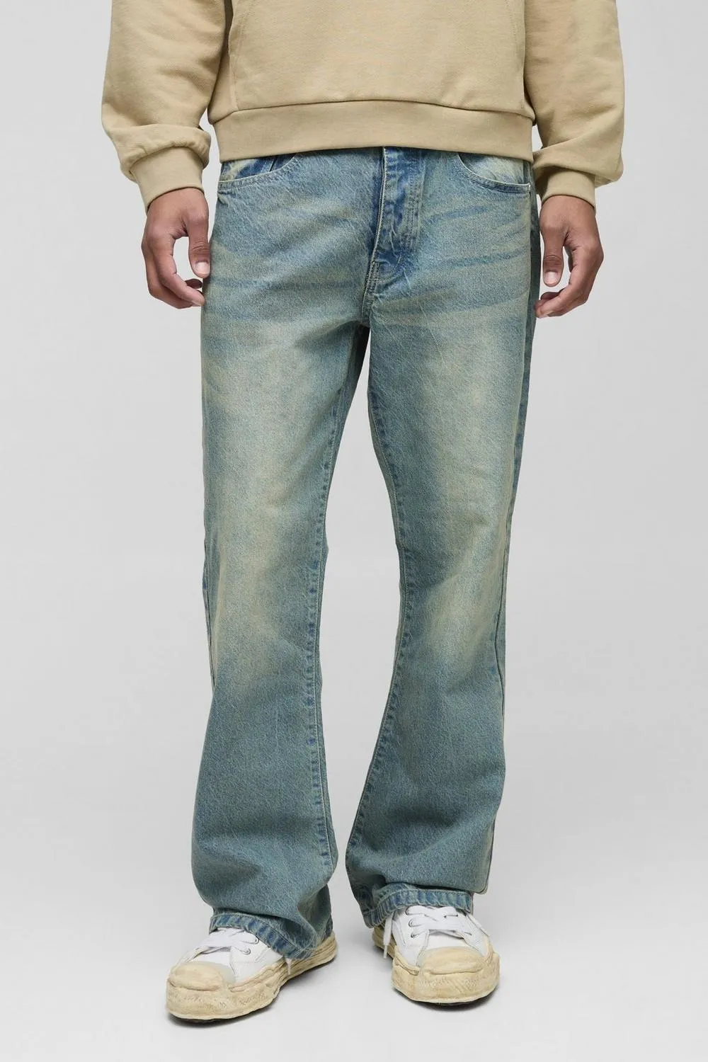 Antique Blue Relaxed Flared Rigid Washed Jeans