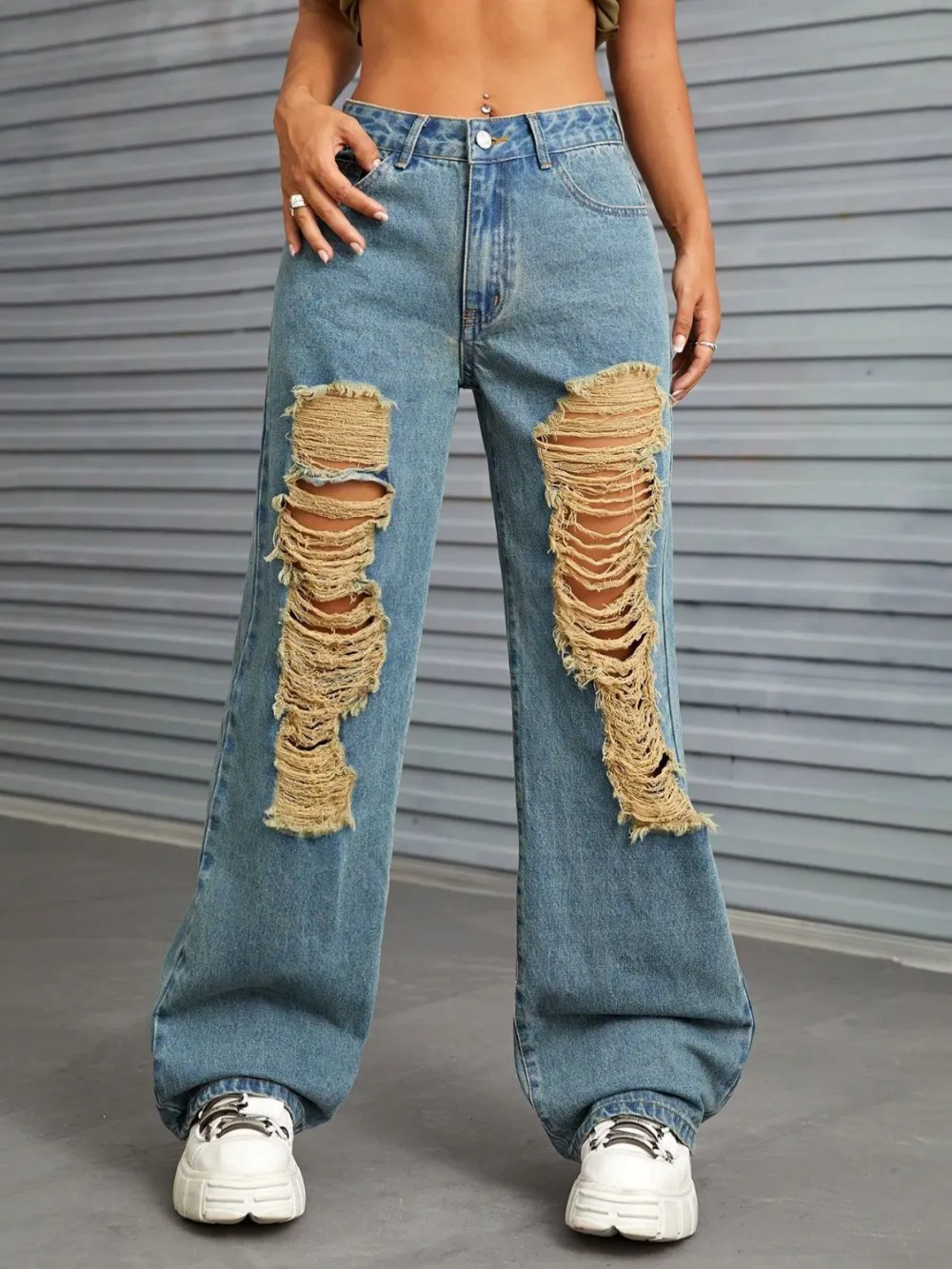 Subtle Texture Straight Leg Denim Jeans