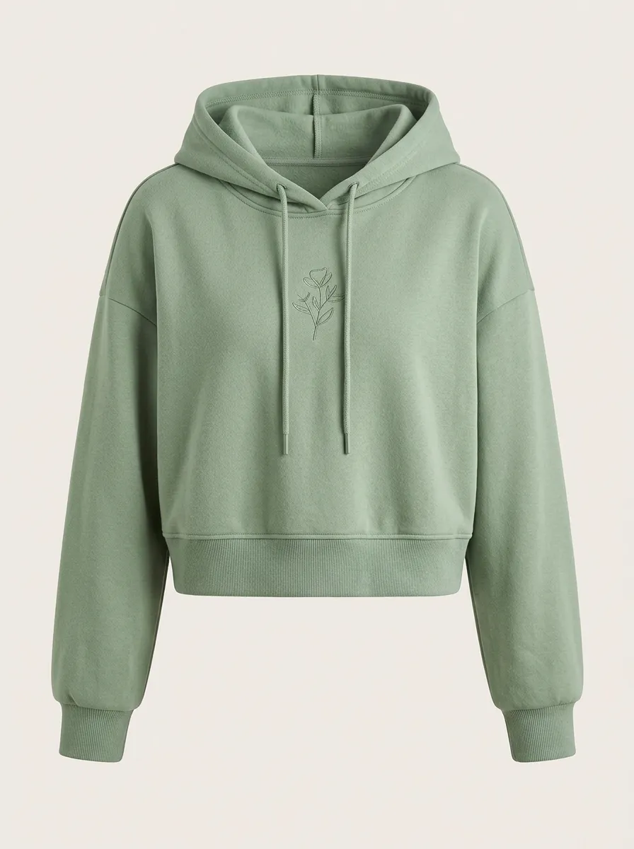Women's Casual Minimalist Floral Line Art Printed Cropped Hoodie