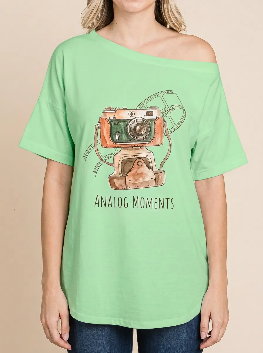 Women's Photography-Inspired Analog Camera Film Printed T-Shirt