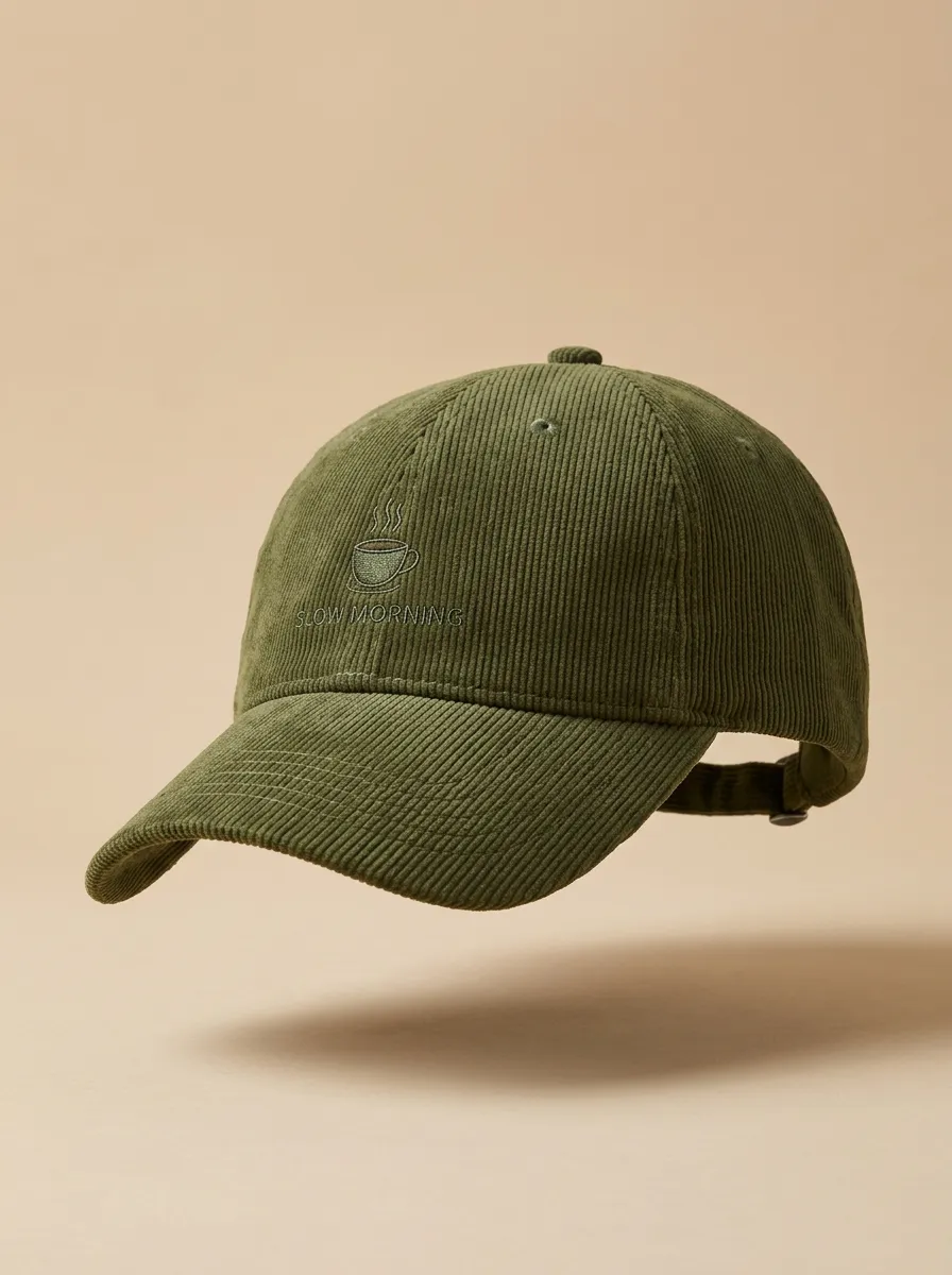 Coffee-Lover Slow-Morning Corduroy Embroidered Unisex Baseball Cap