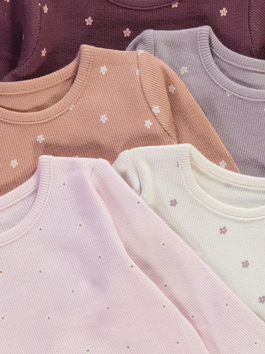 Floral Ribbed Tops and Leggings Set 5 Pack