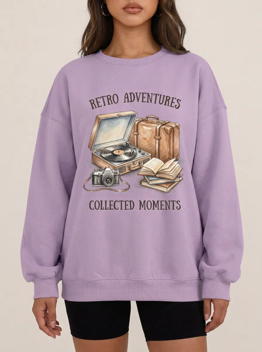Women's Travel Lover Retro Adventures Record Camera Printed Sweatshirt