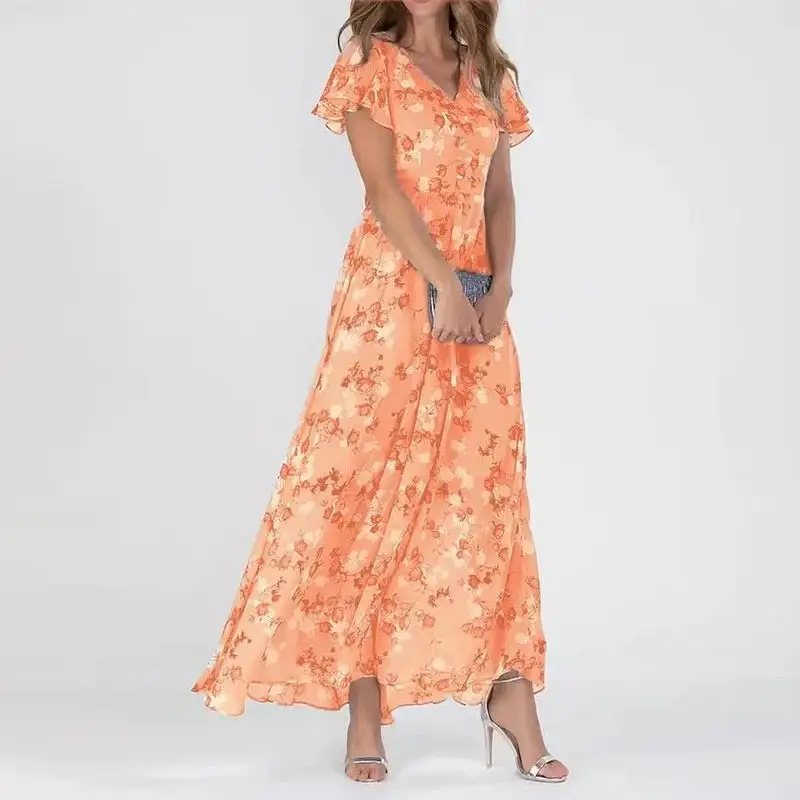  Floral Ruffle Sleeve Maxi Dress