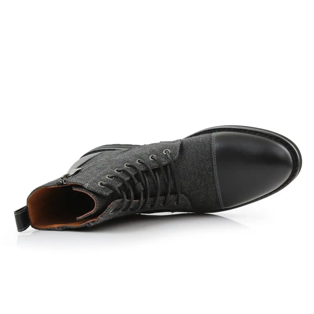 Faux-Leather Lace-Up Zip-Up Ankle Boots