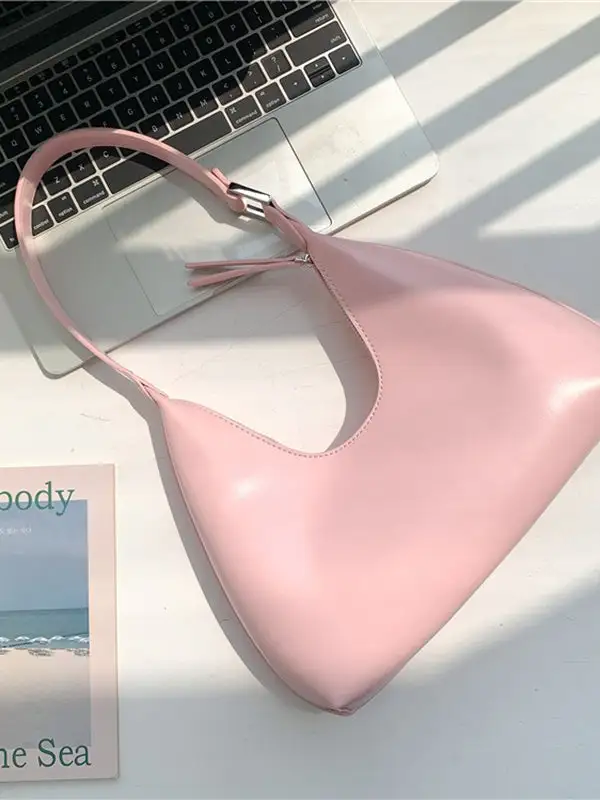 Solid Zipper Moon Shoulder Strap Armpit Bag