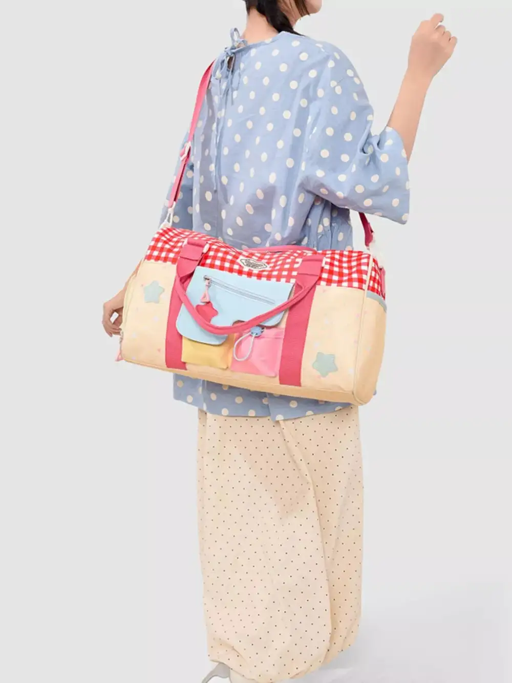 Gingham Multi-pockets Duffel Bag