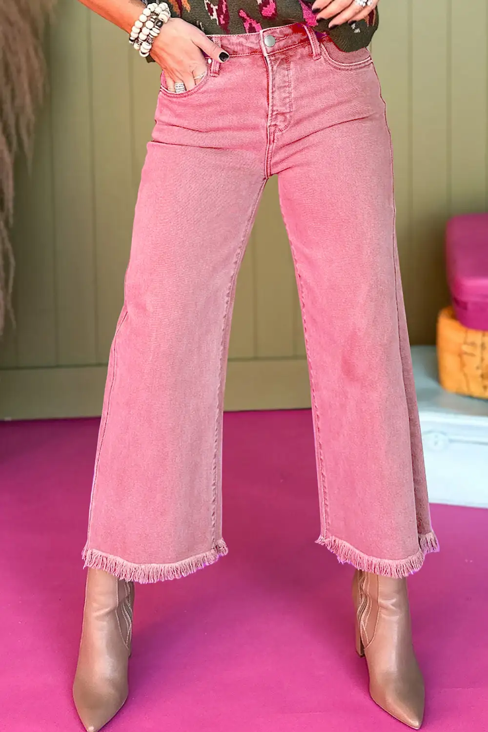Polished High Waist Wide Leg Washed Denim Jeans