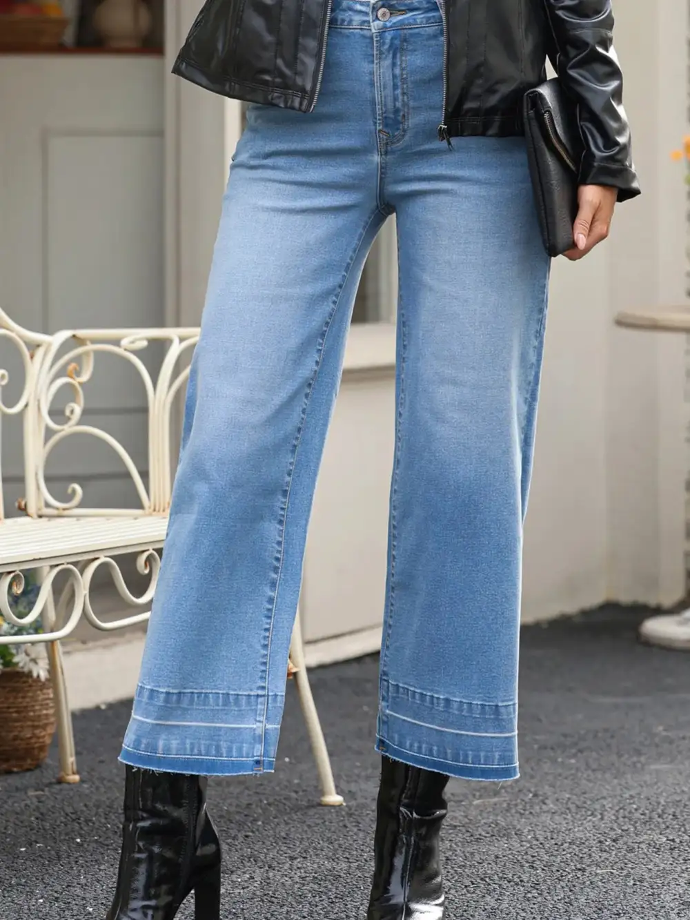 Versatile High Waist Wide Leg Washed Denim Jeans