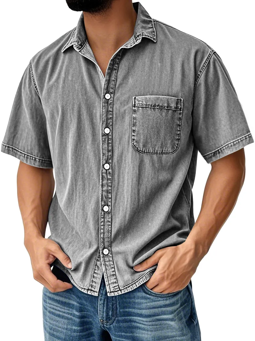 Tailored Short Sleeve Open Collar Pocket Shirt